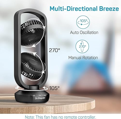 Miniatura 3 de Dr. Prepare - Ventilador de torre de escritorio pequeño de 15 pulgadas, ventilador portátil con batería con inclinación de 270, oscilante de 105, 3