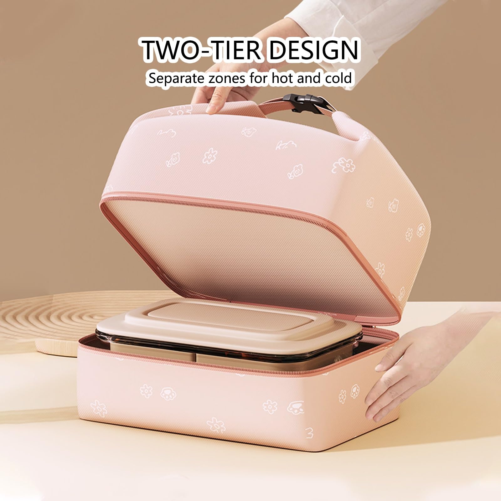 Bolsa de Mano Impermeable de Gran Capacidad, Bolsa de Almuerzo de Dos Compartimentos, Fácil de Limpiar, Diseño de Doble Cremallera, Perfecta for El Trabajo(Pink)