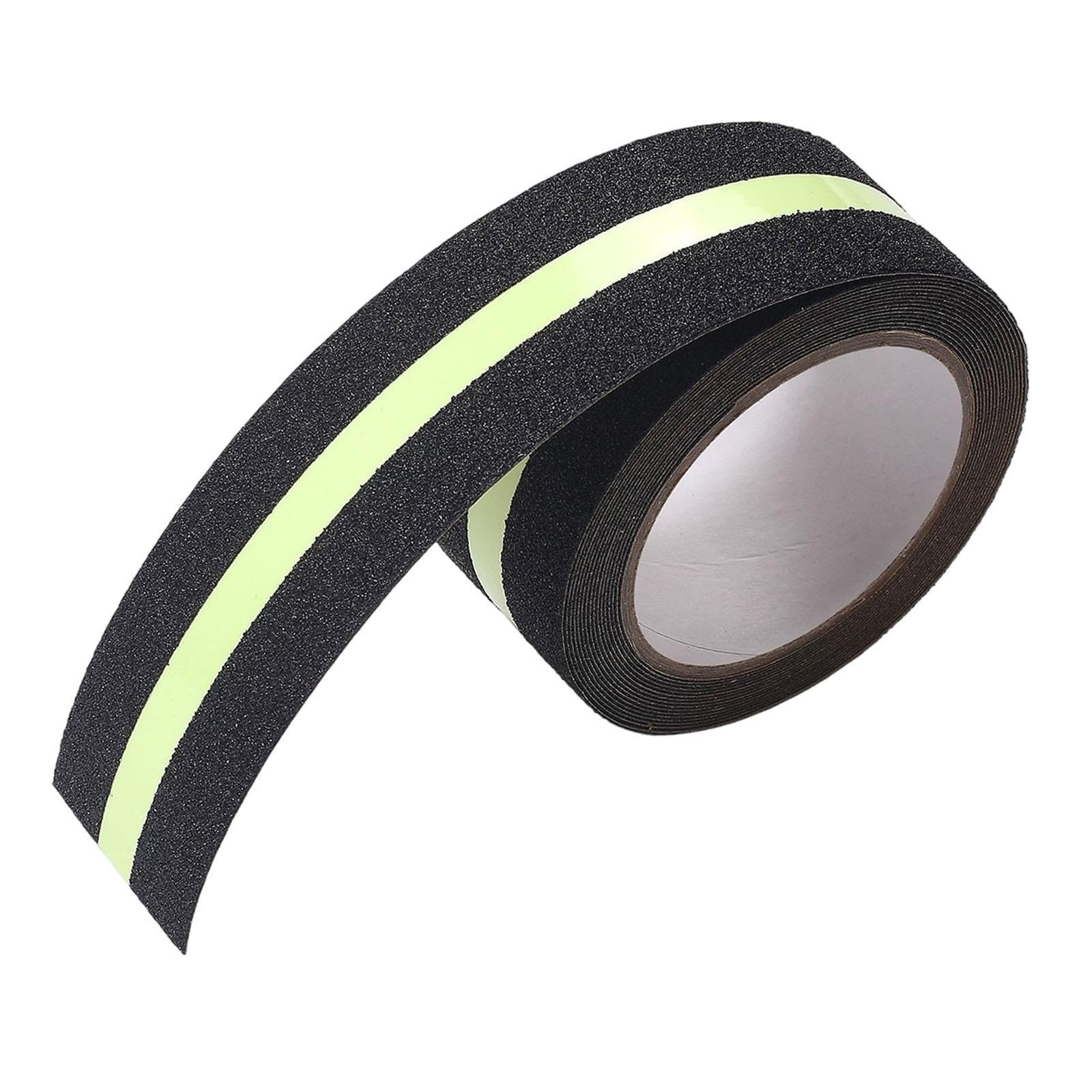 Qianly Cinta Antideslizante Que en La Oscuridad, Cinta de Advertencia de, Adhesivos para Escaleras Interiores O Exteriores, de PET, Negro, 20 M