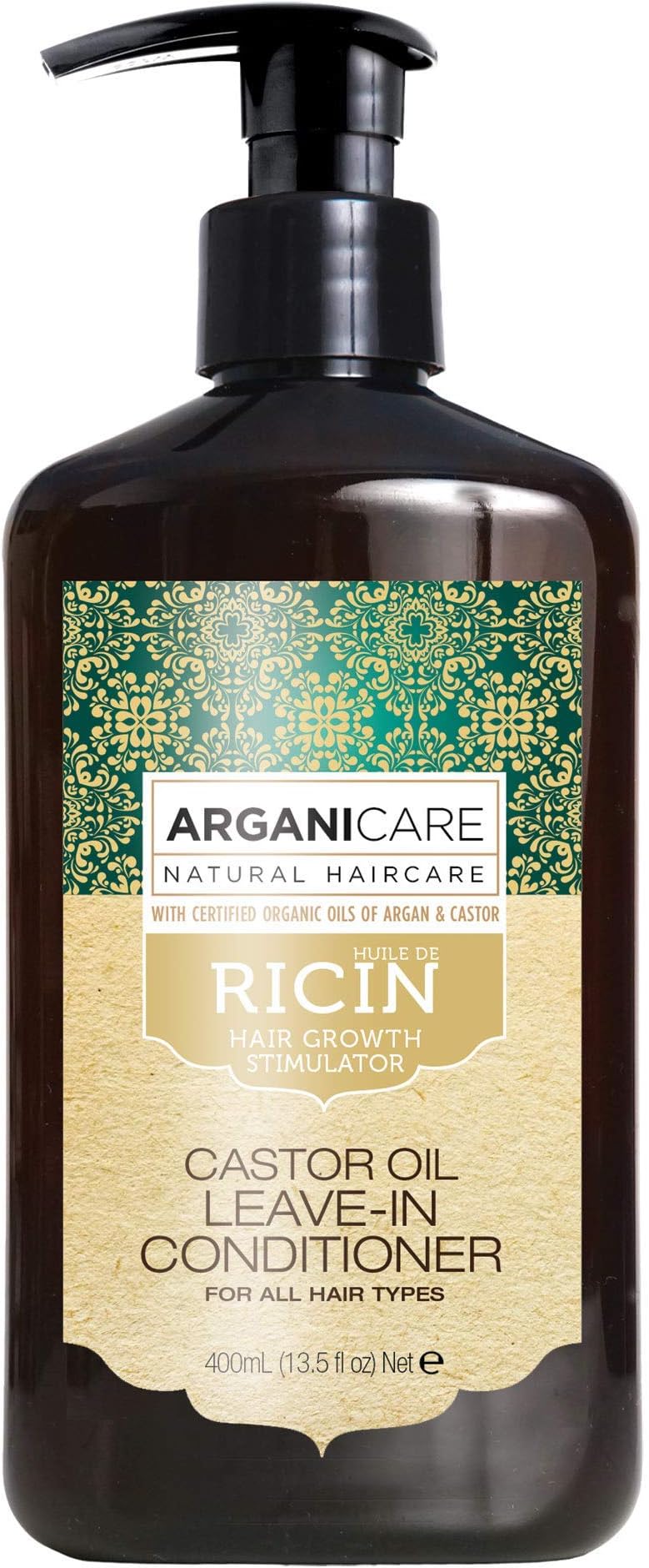Organic Castor Oil Leave-in Conditioner for Hair Growth and Thickening for Men & Women - Enriched with Argan Oil, Silk, and Shea | 13.5 fl oz