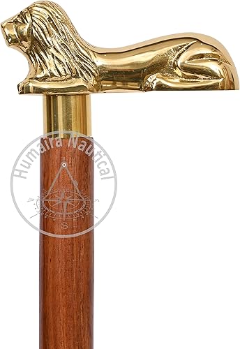 Miniatura 2 de Humaira Nautical Bastón de latón antiguo de 36 pulgadas, estilo antiguo, hecho a mano, tallado a mano, diseño de dragón, caña y mango de madera,