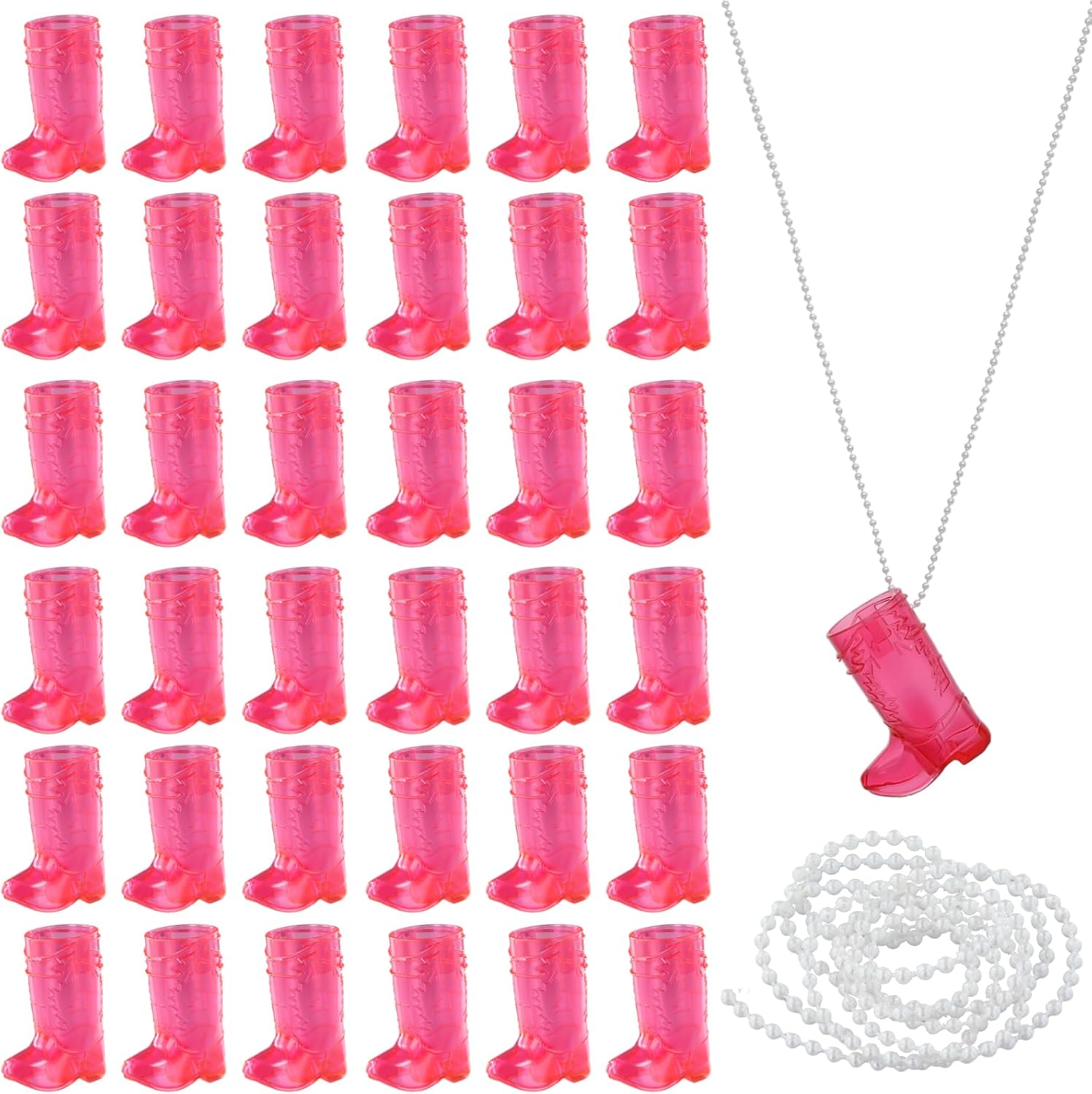 Varku 36 PCS Boot Shot Glasses on Beaded Necklace Pink