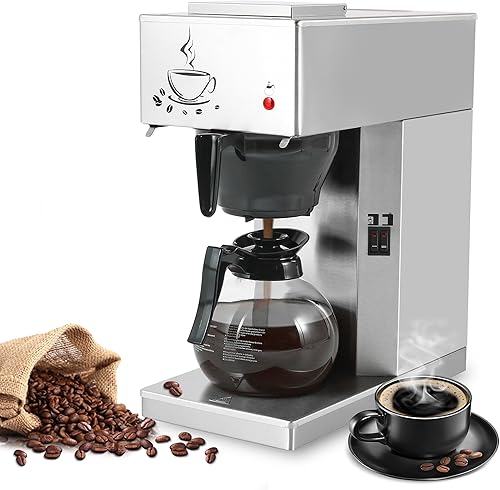 HORESTKIT Cafetera comercial de 12 tazas, Máquina de café de acero inoxidable, Cafetera eléctrica industrial de oficina