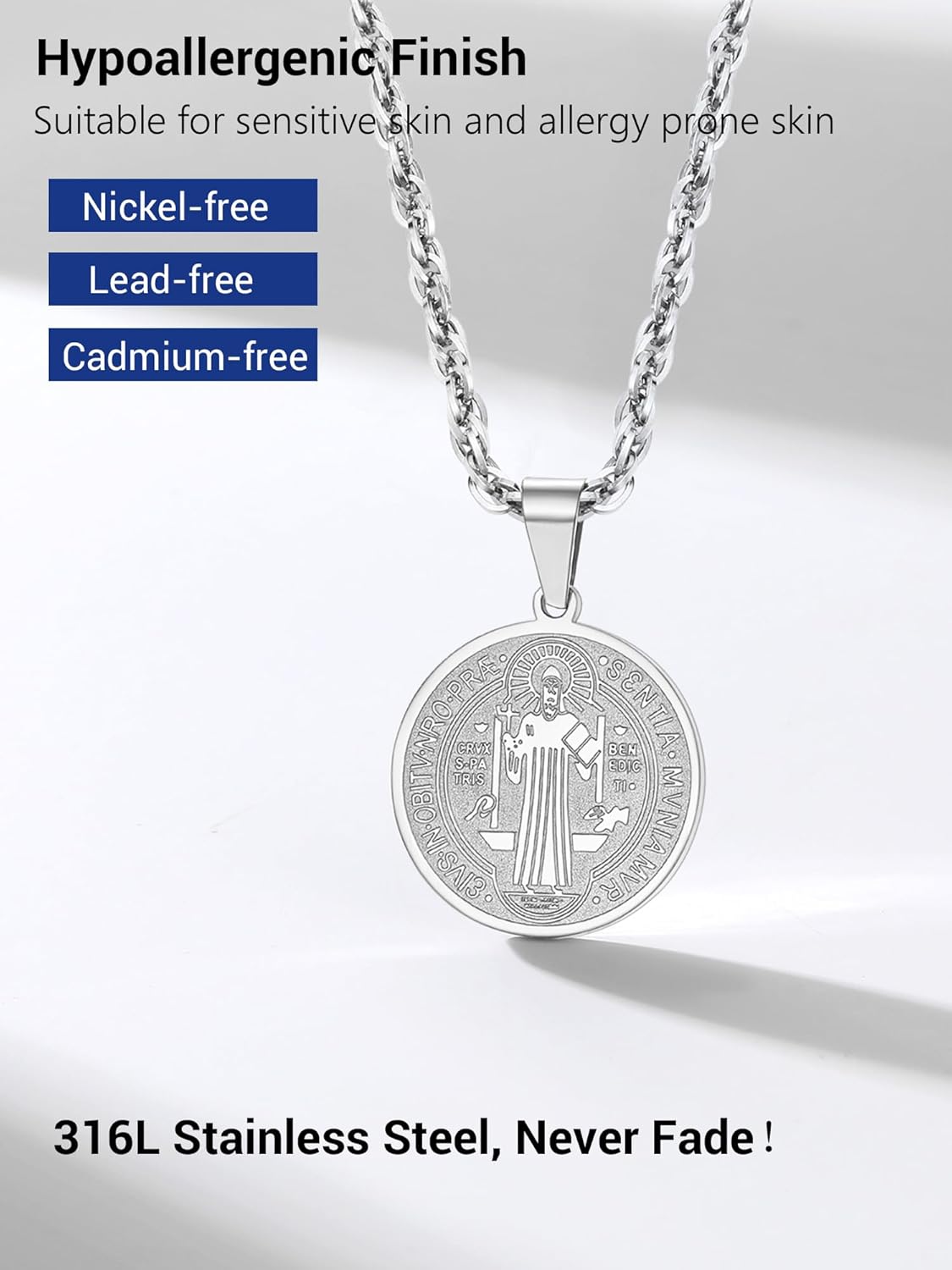 PROSTEEL Saint St Christopher/Benedict/Michael Medal Necklace for Men, 316L Stainless Steel Protection Necklace Catholic Jewelry, 22"-24" Adjustable, Come with Box - Image 6
