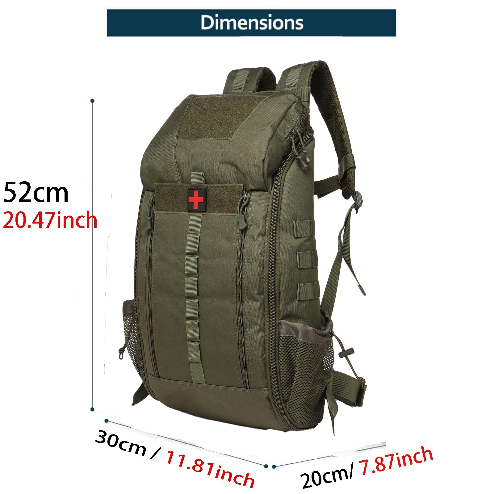 Sac à dos médical tactique imperméable 40 l Nylon Sac à dos de premiers secours pour la randonnée, le trekking, la chasse, la pêche, le camping et les sports de plein air