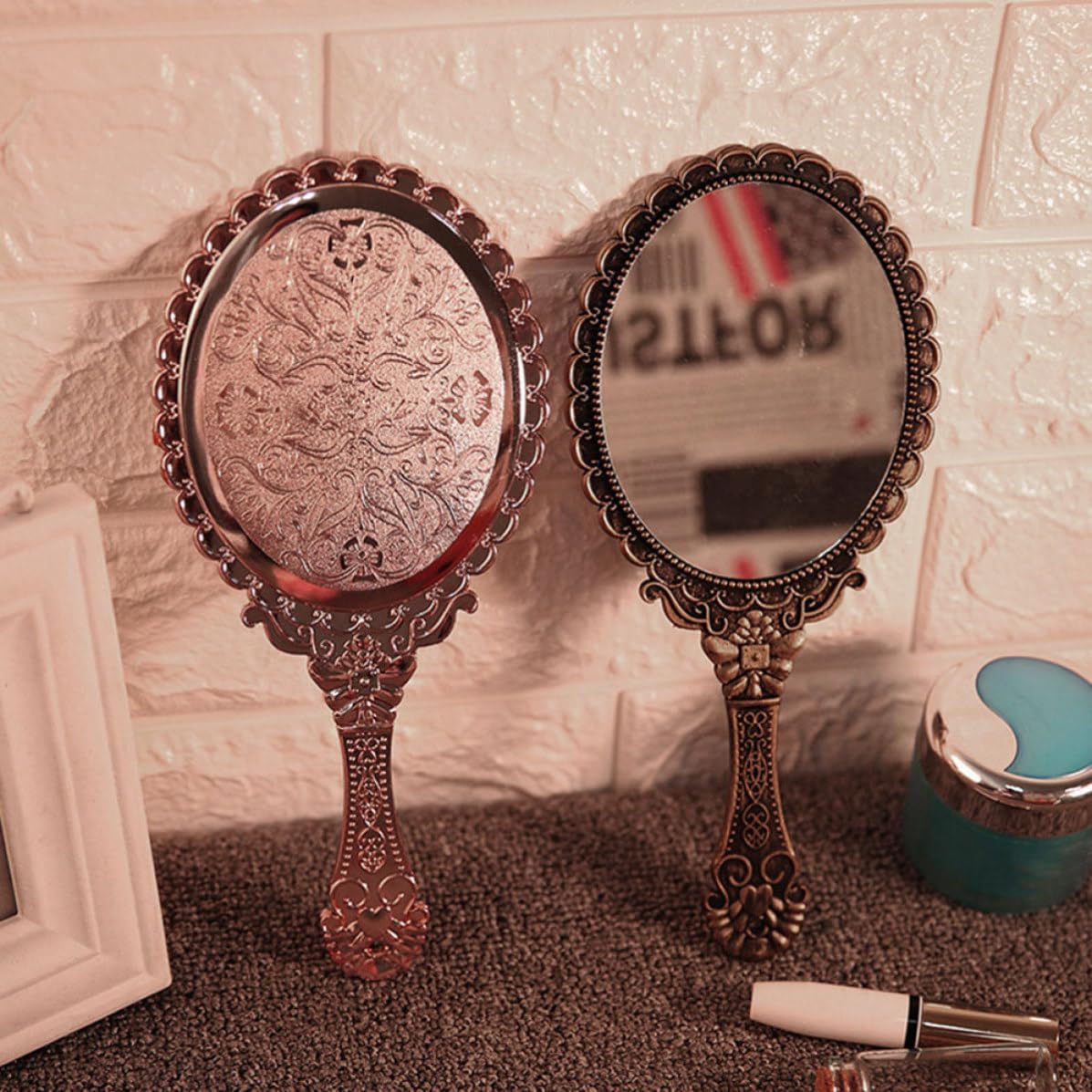12 Pezzi Specchio Portatile da Mano Vintage Rotondo per Trucco