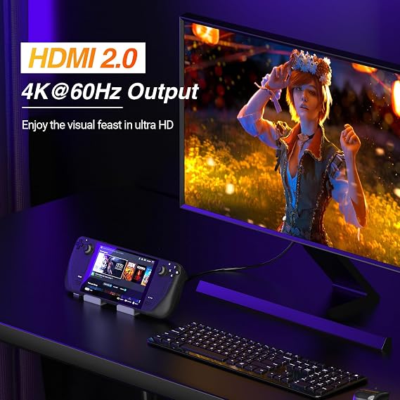 6'sı 1 arada Buhar Güverte Bağlantı İstasyonu, HDMI 2.0, 4K@60Hz, Gigabit Ethernet, 3 USB A 3.0 ve USB C Şarj Bağlantı Noktası, Valve Steam Deck, TV, Switch, Tablet ile Uyumlu