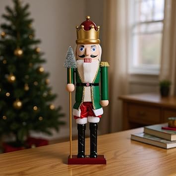 Nutcracker Christmas Decor, 15.75 Inch Collectible Soldier Nutcracker, Christmas Holiday Statue with Light & Music for Bedroom Living Room Shelf Cabinet Dinner Table Party Decor