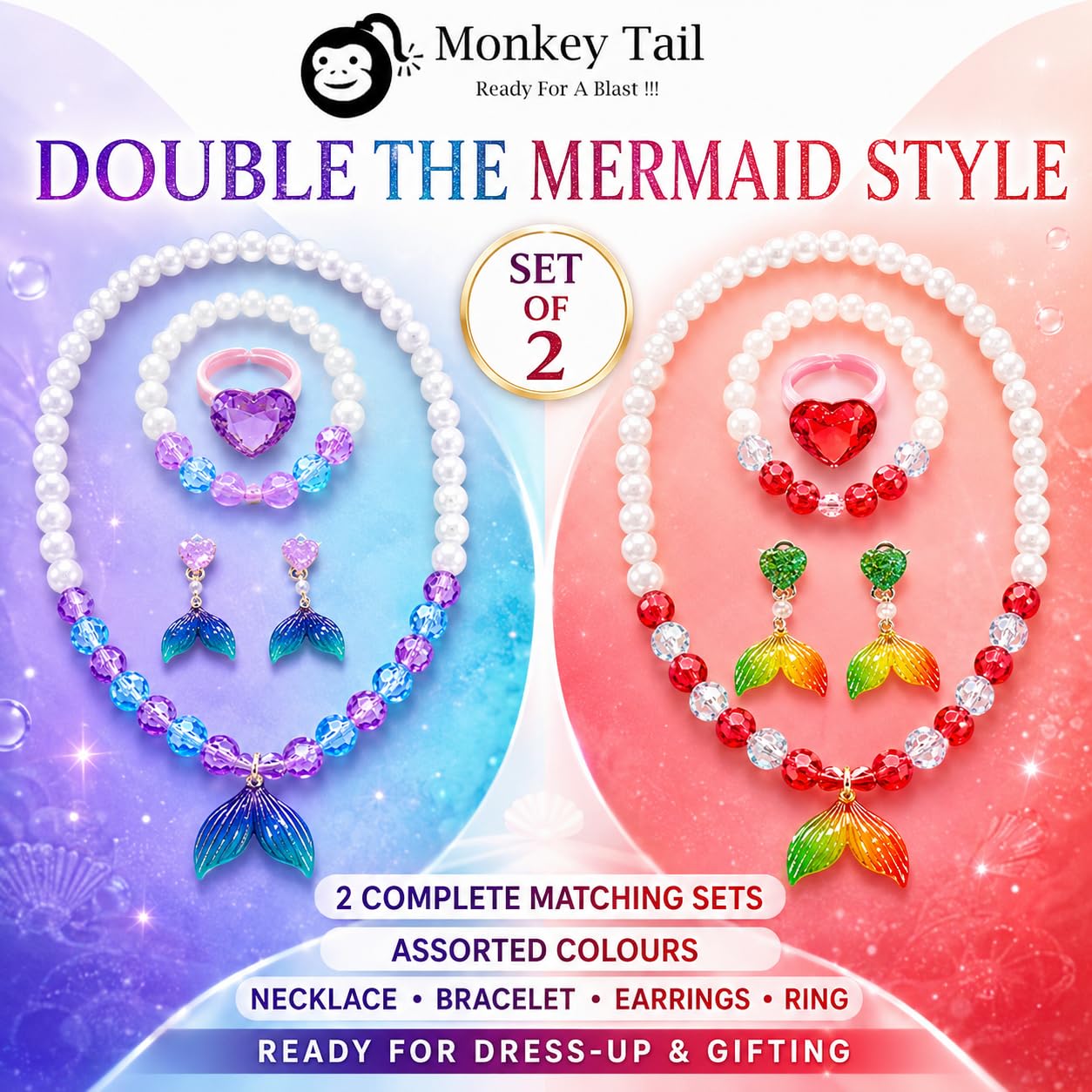 MONKEYTAIL Birthday Return Gift for Kids Mermaid Jewellery Kit, Set of 2 1
