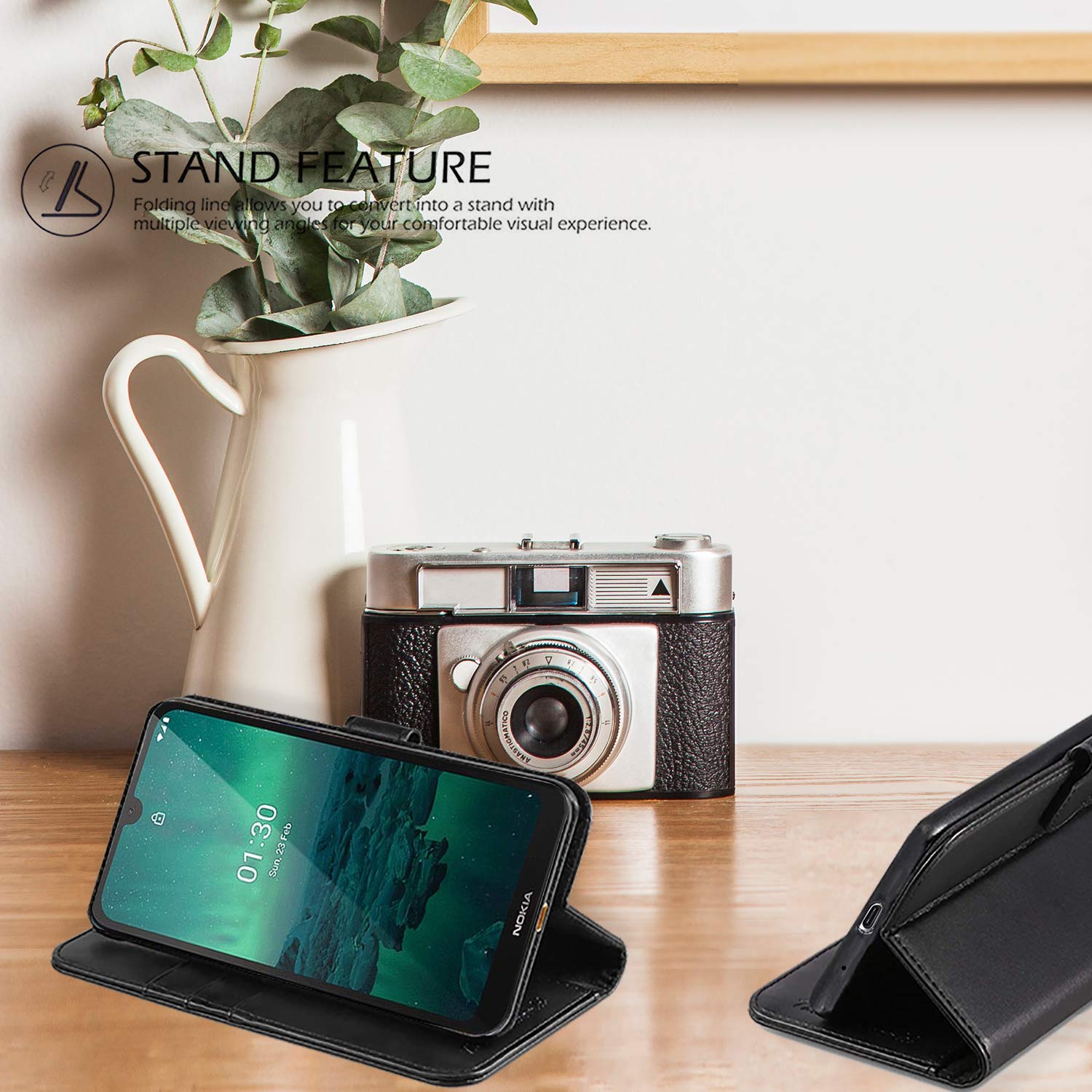 Custodia Cover per Nokia 1.4,Premium Flip Pelle per Nokia 1.4 PU Portafoglio Magnetica Libro con Slot Schede,Supporto Stand, Interno TPU Protezione Portafoglio