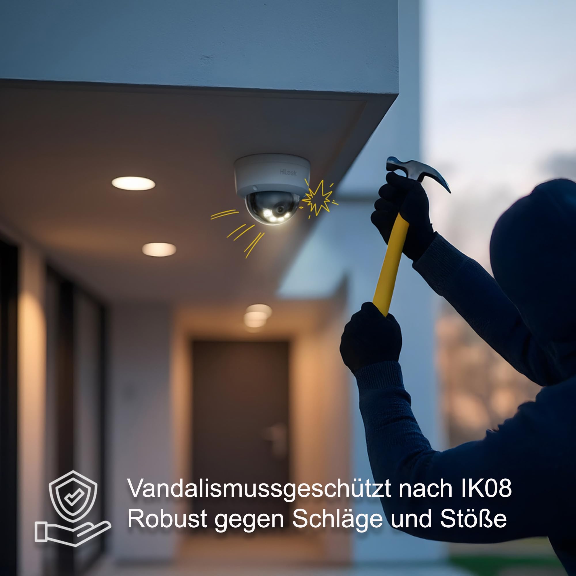 HiLook PoE IP Überwachungskamera aussen 4K 8MP ohne WLAN Nachtsicht IP67 | Livebild per App, Personen-/Fahrzeugerkennung, NVR-Einbindung und wetterfestes Gehäuse im Außenbereich