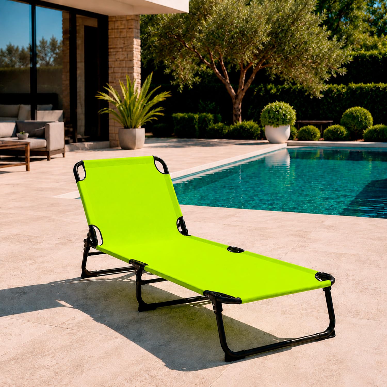 Lettino Mare Pieghevole Prendisole Schienale Regolabile Reclinabile Struttura In Metallo Nero Sedia Relax Per Spiaggia Campeggio Piscina Giardino 187 x 53 x 24 Cm (Verde Fluo)