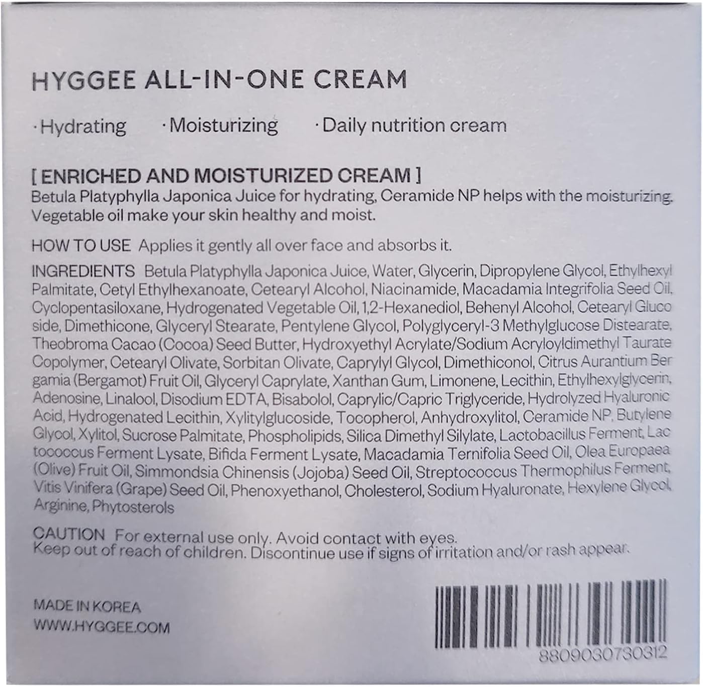 HYGGEE All in One Cream - High Moisture Barrier Face Moisturizer for Dry Skin - Probiotics & Ceramide - Non Sticky Moisturizing Cream - Skin Irritation Free, 2.7oz.