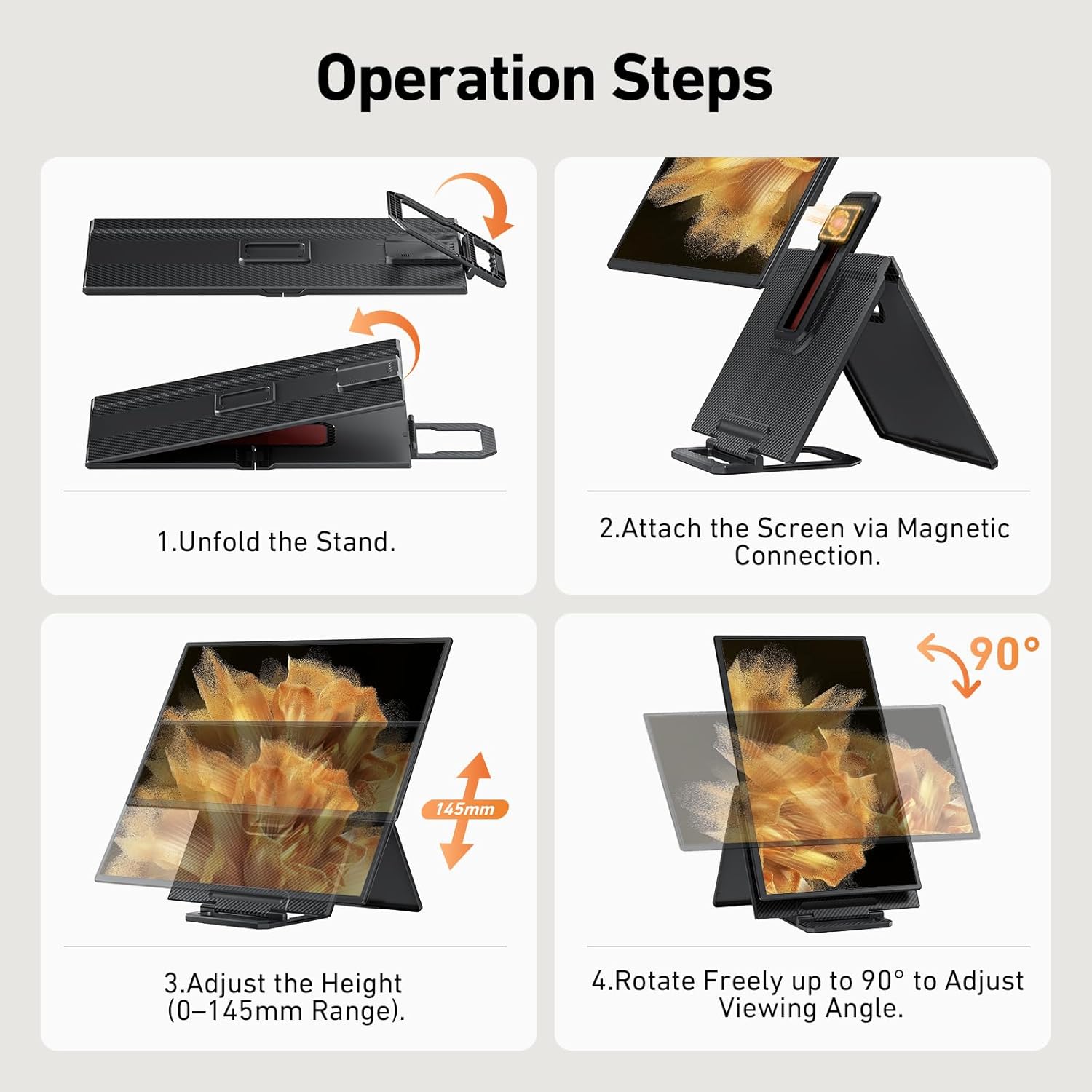 23.8" Portable Monitor 1080P FHD 100Hz, IPS Laptop Screen Extender with 120% sRGB, 90° Rotatable & Height Adjustable Stand, USB-C/HDMI Plug & Play, Travel Monitor for Mac, Phone, Switch, Xbox, PS5