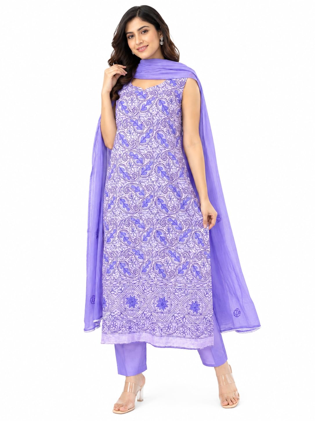 Cotton Unstitched Chikan Suit Fabric-picture-51