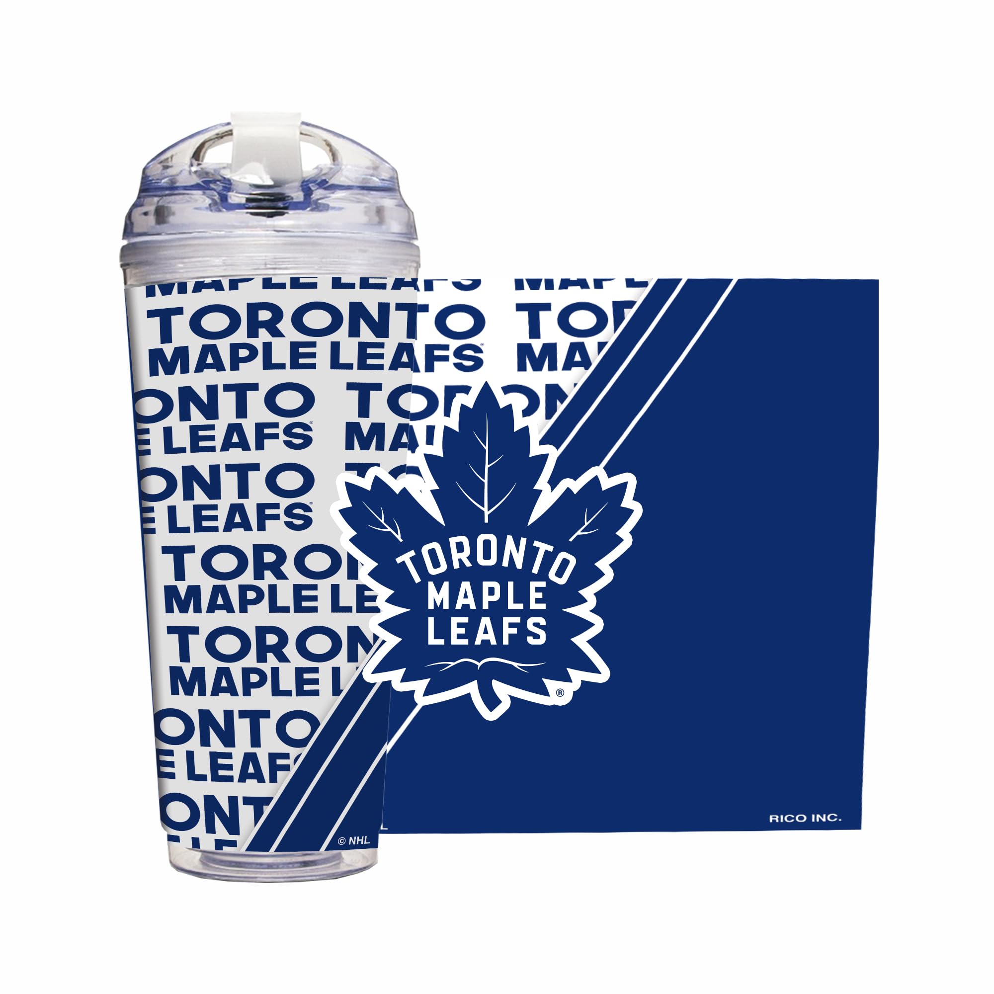 Rico Industries NHL Hockey Toronto Maple Leafs 24oz Acrylic Tumbler with Hinged Lid, Officially Licensed Double Wall Tumbler with Straw