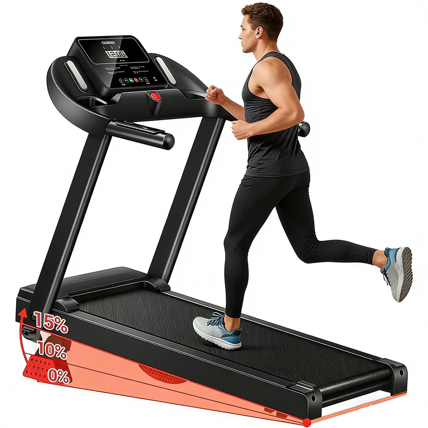 Składana ławka bieżni 15% nachylenia, cichy silnik bezszczotkowy 3,0 HP <45dB | 12+3 inteligentne programy | 7-warstwowa amortyzacja, czujniki cardio | oszczędność miejsca, maks. 136 kg