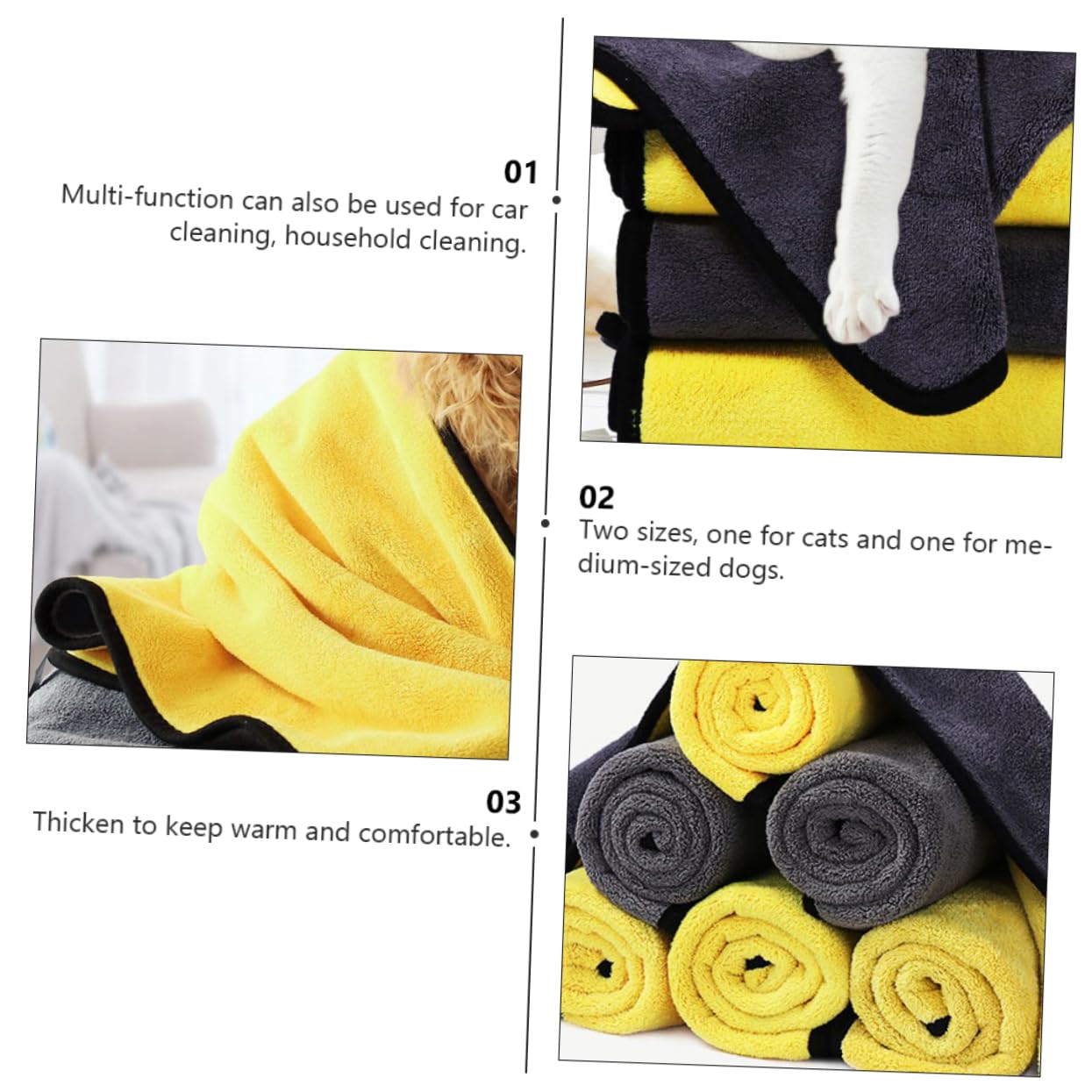 Housoutil 3 Pcs Pet Bathing Tool High Density Dog Bath Towel Fast Drying Bath Dry Towel Pet Bath Supplies