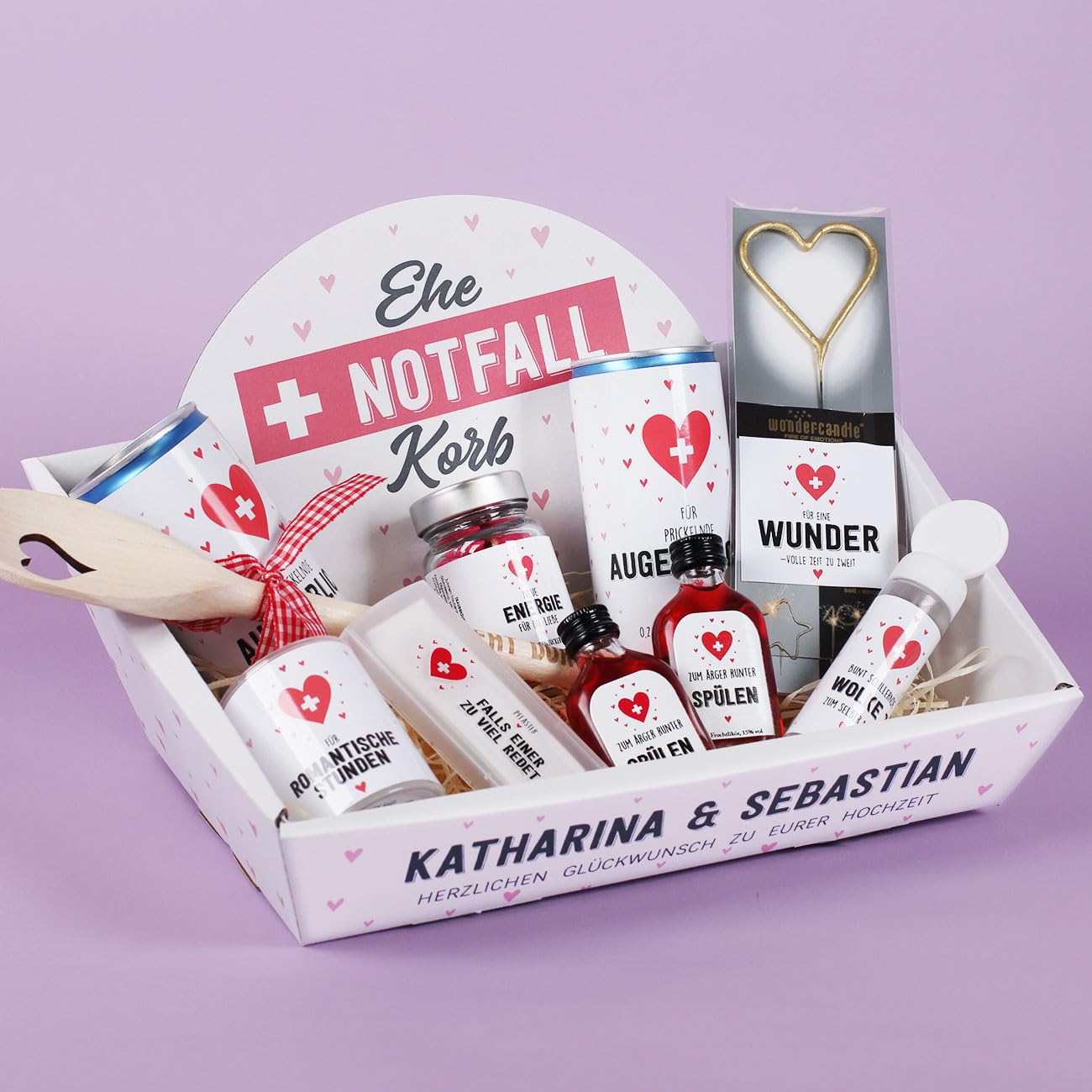 Lustiges Hochzeitsgeschenk personalisiert Ehe Notfall Korb mit 2 Zeilen Wunschtext bedruckt Hochzeitsgeschenke für Brautpaar witziges Geschenk Hochzeit