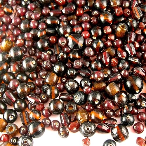 The Crafts Outlet Cuentas de vidrio de 4 onzas = 3.95 oz a granel de formas y tamaños surtidos de 0.236-0.472 in, color marrón