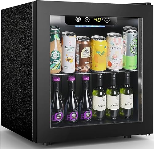 Kndko Refrigerador de bebidas, mini refrigerador de 12 botellas de 48 latas con puerta de cristal, refrigerador de bebidas y enfriador con estantes