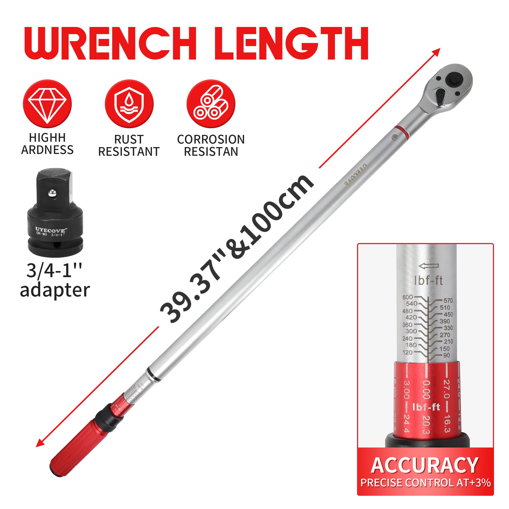 Mua UYECOVE 3/4 Inch Torque Wrench, 48 Tooth Torque Wrench 3/4 Drive