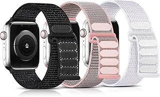 Sport Loop Bands Compatible with Apple Watch 40mm 38mm 41mm 42mm 44mm 45mm 49mm Band, Woven Nylon Strap for iWatch Ultra Series 8 7 6 5 4 3 2 1 SE Women Men,Reflective Black/Reflective White/Pink Sand