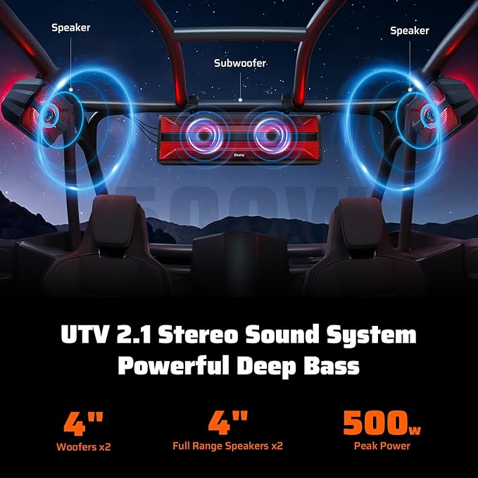 Barra de Sonido Ehaho 2.1CH con Subwoofer para UTV/ATV, Bluetooth, IP65 miniatura 2
