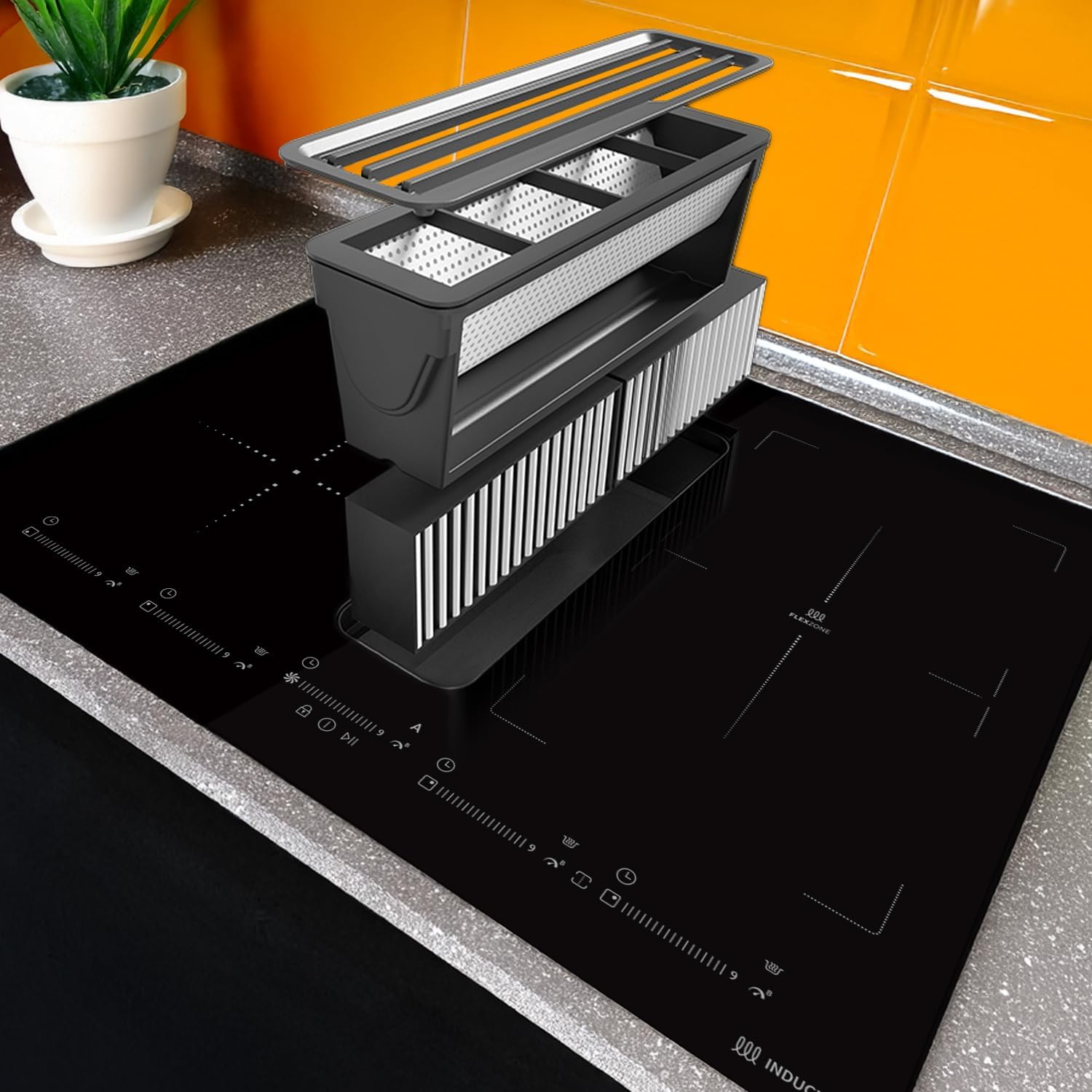 KKT KOLBE plaque induction avec hotte intégrée | 638 m³/h | 60 cm | 7,4 kW | 4 zones | 9 niveaux | sans cadre | IND600DRAFT