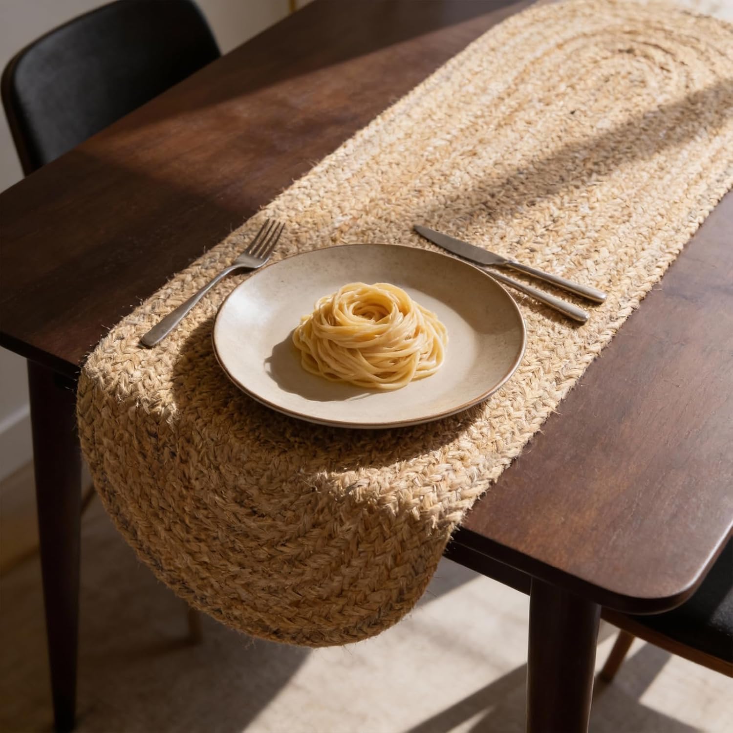 CRAFT TRADE Jute Braided Table Runner for Wedding Parties Farmhouse Rustic Vintage Dining Woven Handmade Sisal Weeker Natural Dining Runner - 13x48 Inch, Oval
