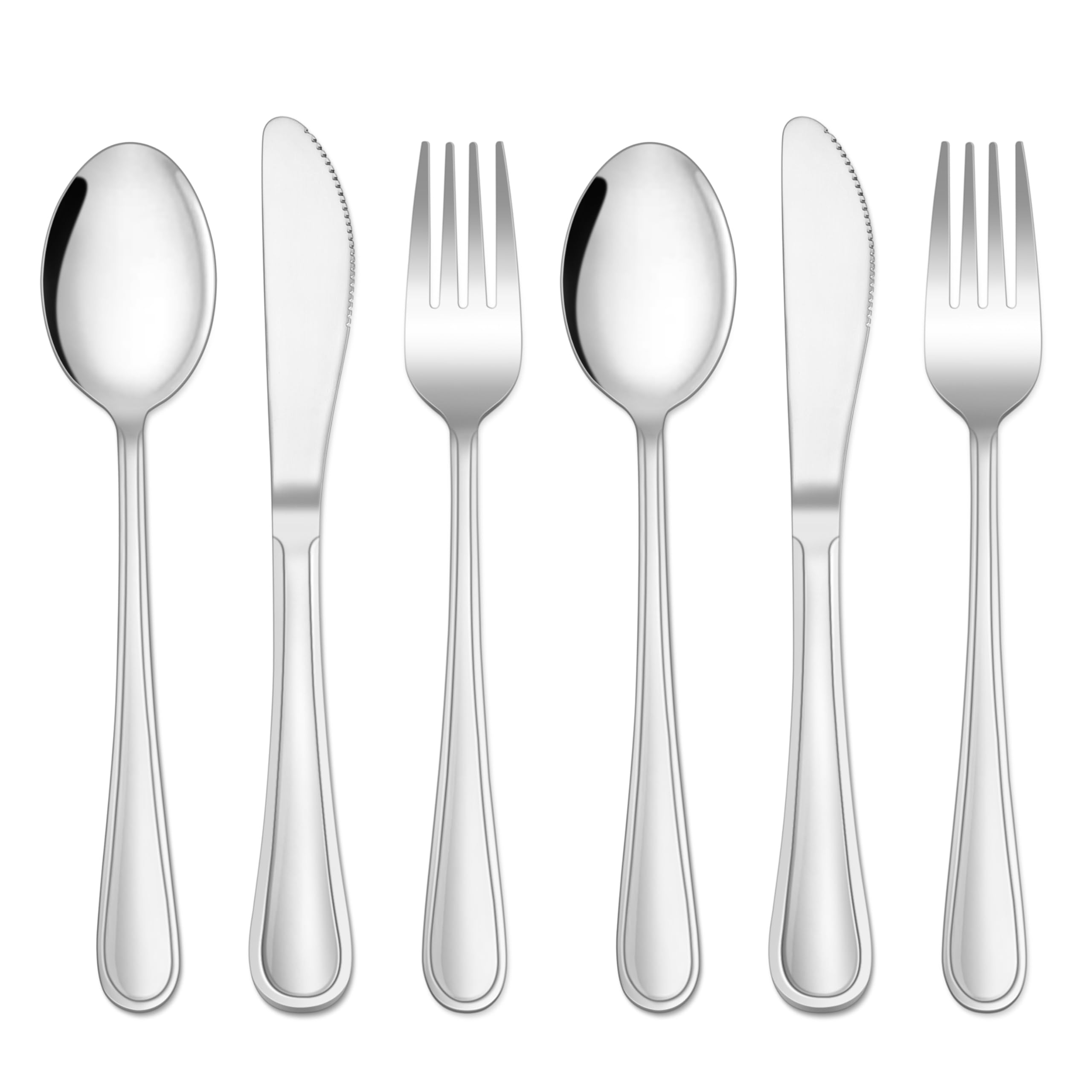 Kids Cutlery Set, 6 Pieces Stainless Steel Children Flatware Silverware Set, Child Toddler Cutlery Include 2 Knives, 2 Forks, 2 Spoons, Smooth Edge & Mirror Polished, Dishwasher Safe