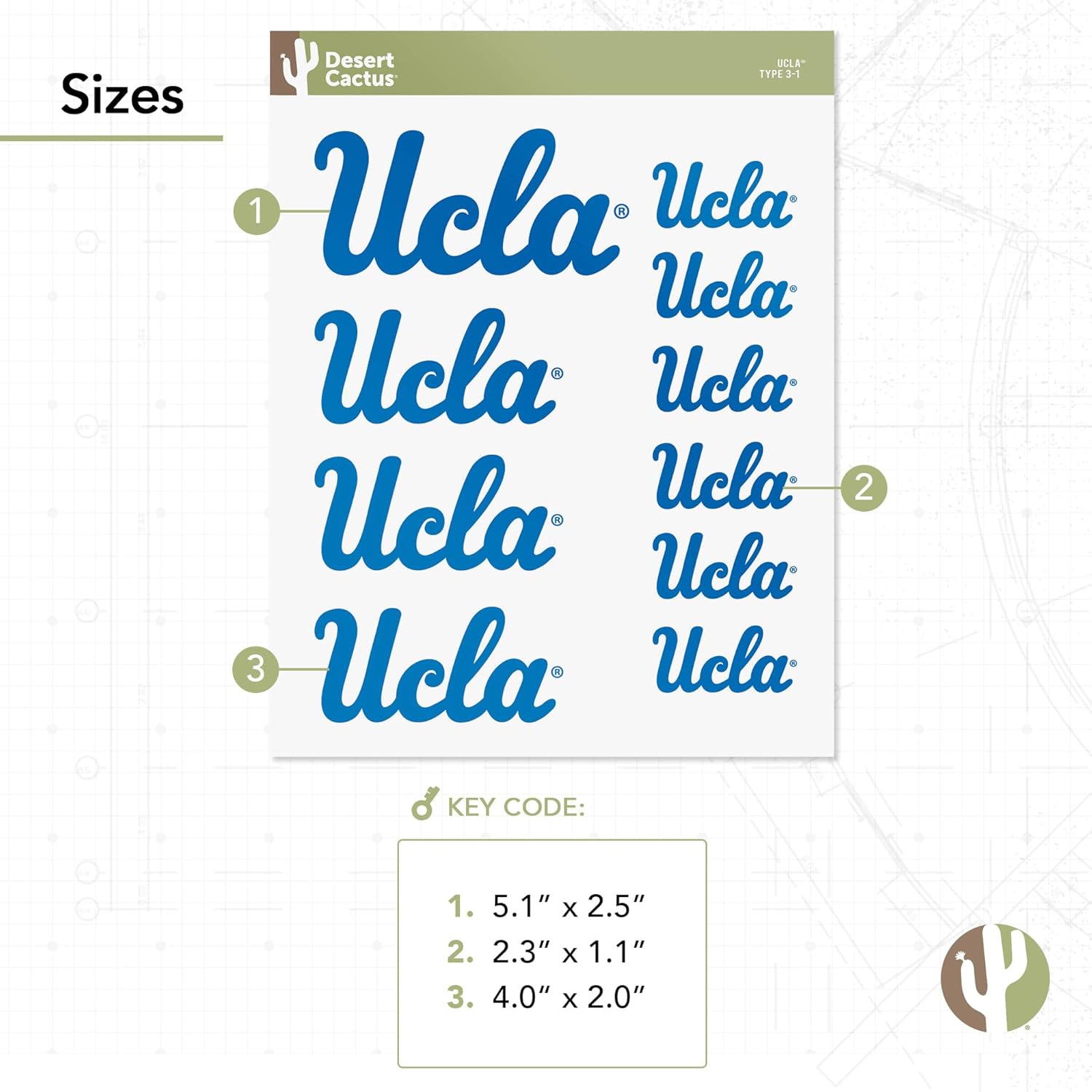 Desert Cactus UCLA Sticker University of California Los Angeles Bruins Sticker Vinyl Decals Laptop Water Bottle Car Scrapbook Sheet T3 (Type 3-1) - Image 3