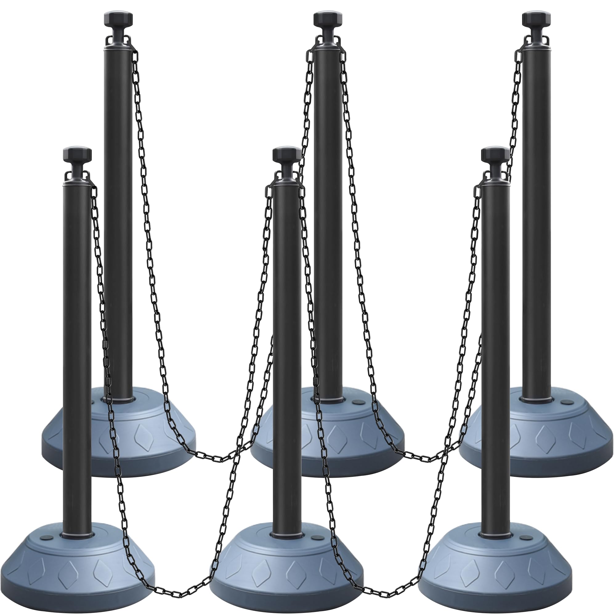 OrangeStar 6 Pack Traffic Delineator Posts, 40 Inch Crowd Control Stanchions, Water Fillable Base Safety Barriers with 6 x 6.6 Ft Plastic Chains for Indoor Outdoor Parking Lot Construction, Black