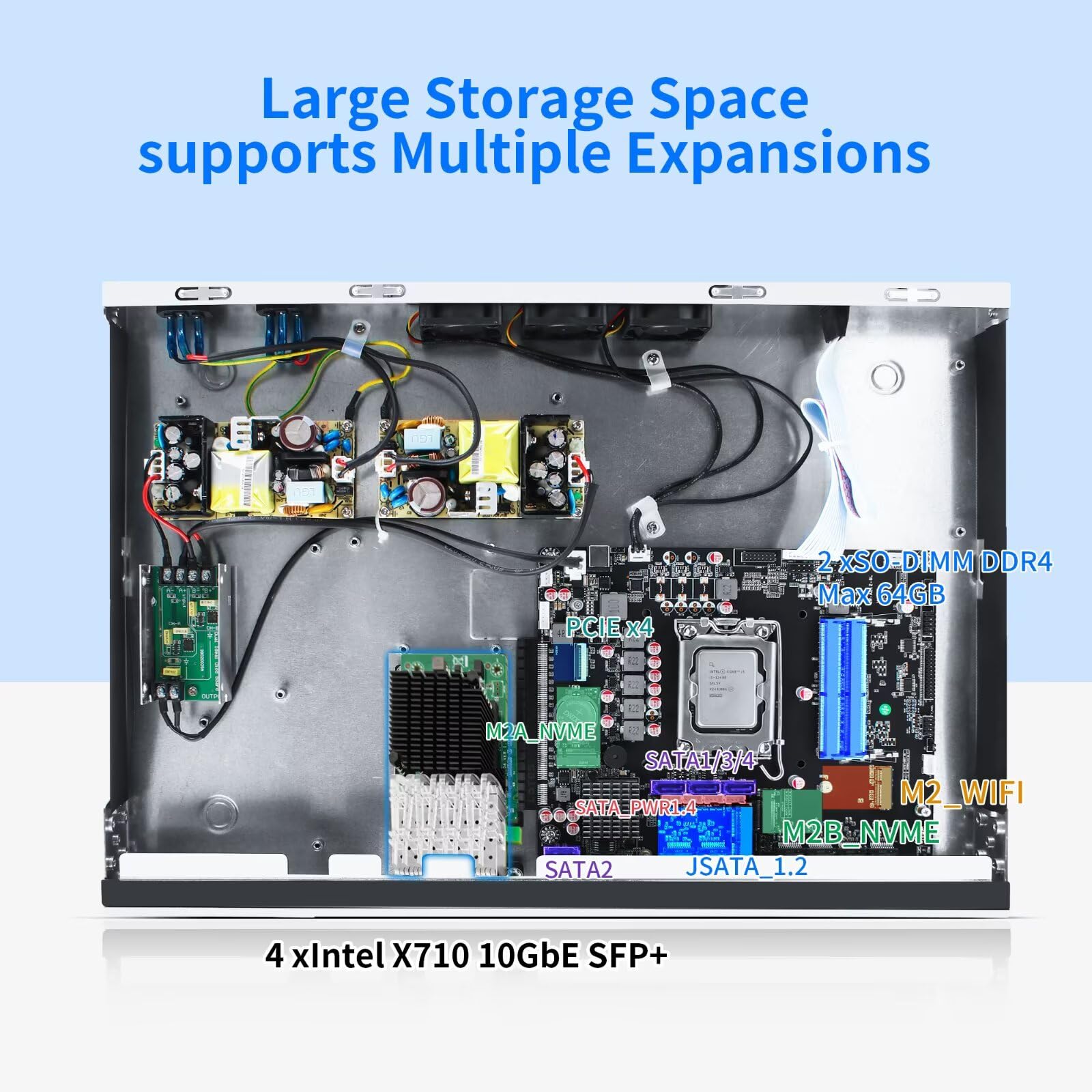1U Firewall Appliance 10GBe, Core i3-12100, 4 x SFP+ X710 10Gbe, 6 x i226V 2.5GbE LAN, OPNsense, Network Rackmount 19 inch, DDR4 16G RAM 512G SSD
