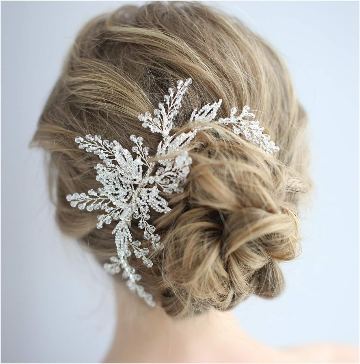 HONEY BEAR Bridal Jewellery Flower Hair Clips for Womens Wedding Accessories,Simulated Pearl and Rhinestones (Rhinestone leaf) - Image 3