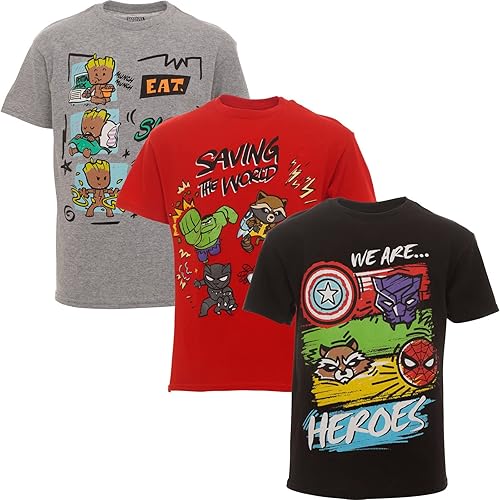 Marvel Paquete de 3 camisetas de los Vengadores Spider-Man Thor de Iron Man para niños pequeños y grandes
