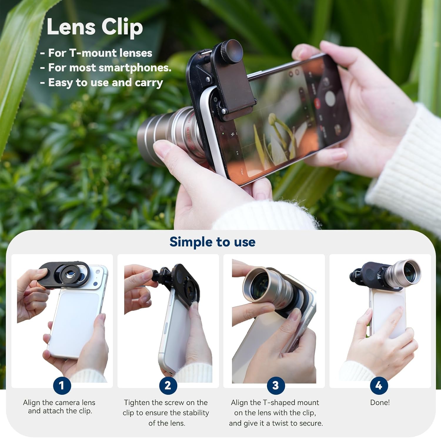 Fotorgear T‑Mount 2X Telephoto Lens for iPhone 15/16/17 Pro Max & Samsung S24/S25 Ultra, High Clarity Phone Lens for Concert, Music Festival, Travel & Sports