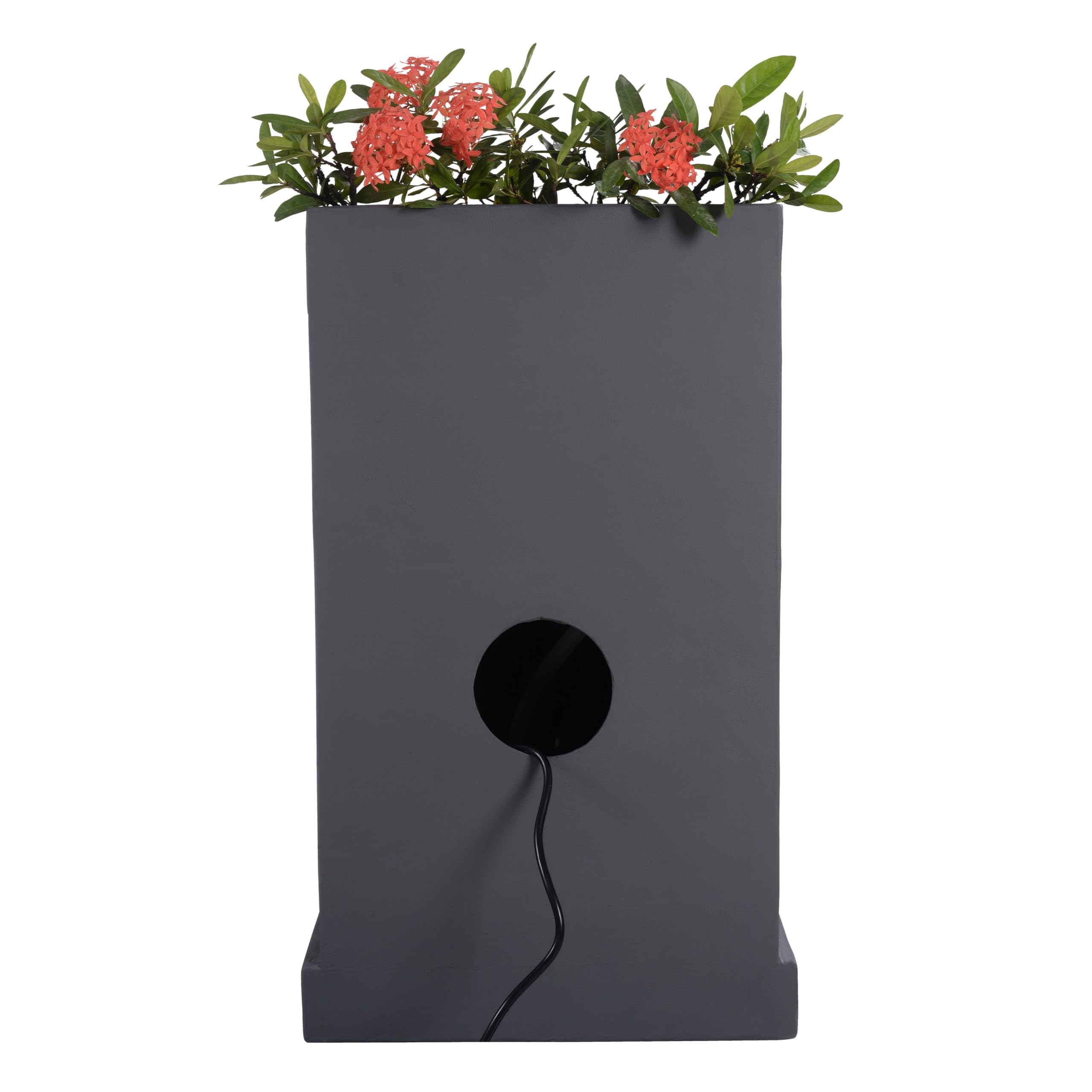 Teamson Home 74 cm 3-stufiger Kaskadierender Outdoor-Wasserbrunnen mit Pflanzgefäß, LED-Leuchten für Außenbereiche, Mattgrau