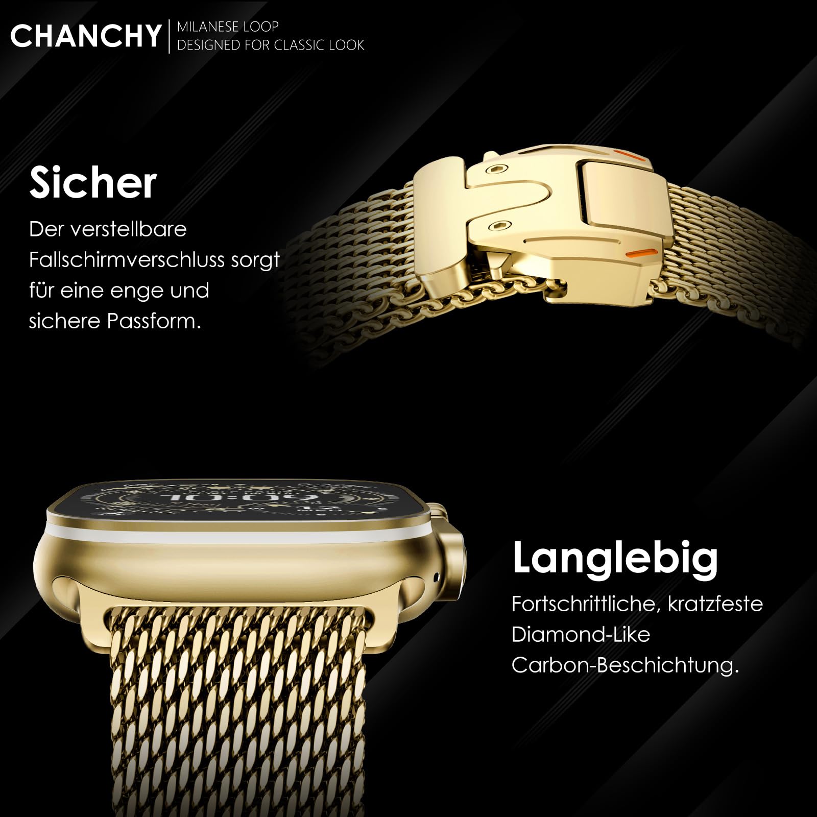 FULLIFE Boucle en maille milanaise pour Apple Watch Bracelet Apple Watch Ultra 3/2/1 49 mm, 46 mm, 45 mm, 44 mm pour homme et femme, bracelet en acier inoxydable avec boucle de style parachute pour