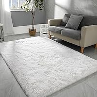 Vista 1 de Hutha - Alfombras grandes de 4 x 6 pies para sala de estar, alfombra súper suave y moderna de pelo largo para dormitorio, alfombras de felpa blanco
