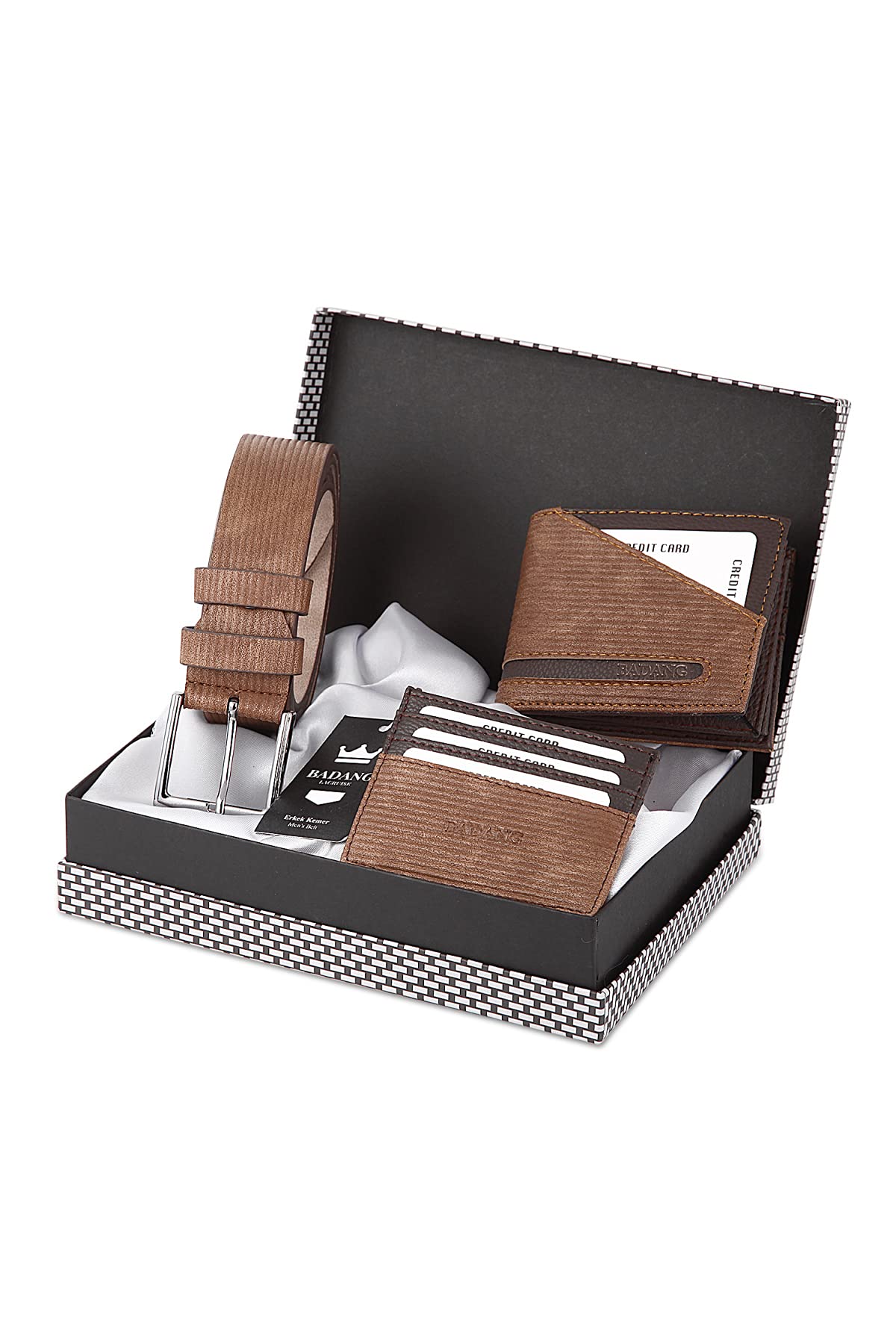 BADANG Badang Original Design Wallet,Belt,Credit Card Holder Gift Accessory Fashion Set,Card Holder and Belt Set (maximum additional 5 cards) (Set of 3) (120cm belt) (Brown),Spor
