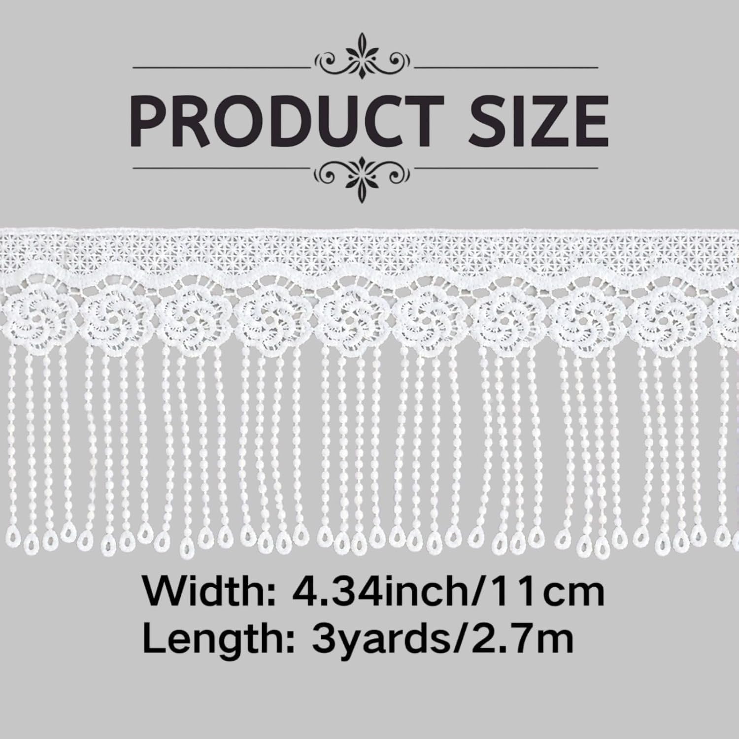 4.34 Inch White Lace Fringe Trim, Venice Lace Trim for Sewing
