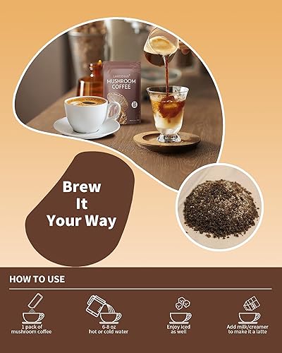 Miniatura 6 de Café de hongos, café instantáneo orgánico con 6 hongos adaptogénicos (melena de león, reishi, cordyceps y más), aumenta la energía, la concentración