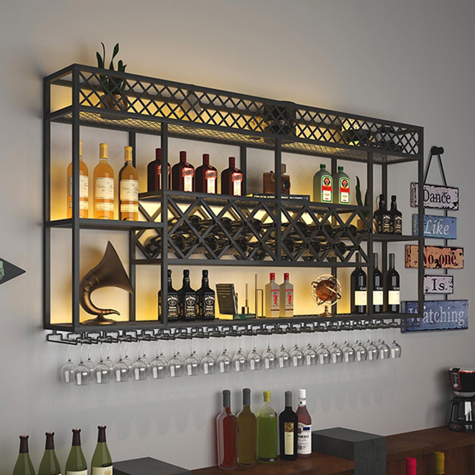 Porta Bottiglie Di Vino Da Parete, Portabottiglie Da Appendere In Metallo, Porta Bicchieri Da Vino In Ferro 60/80/100cm, Mantieni I Bicchieri Asciutti, Resistente Alla Ruggine E Durevole ( Color : Bla