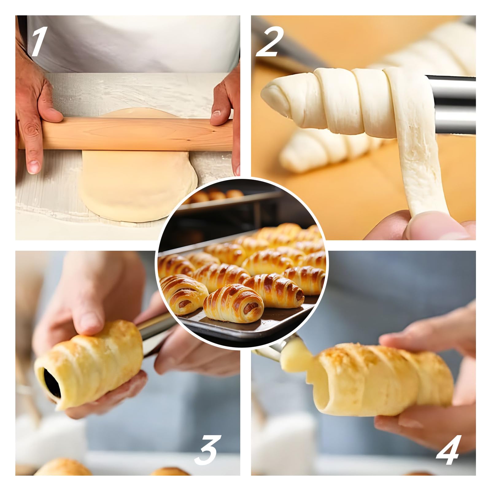 SMYJDMM Cannoli Tube, 15 Pcs Cannoli Form Tubes, Croissant Mold Non-Stick Cream Horn Cones Stainless Steel Big Screw Croissant Mould for Baking Danish Pastry Pancake Crisps - Image 3