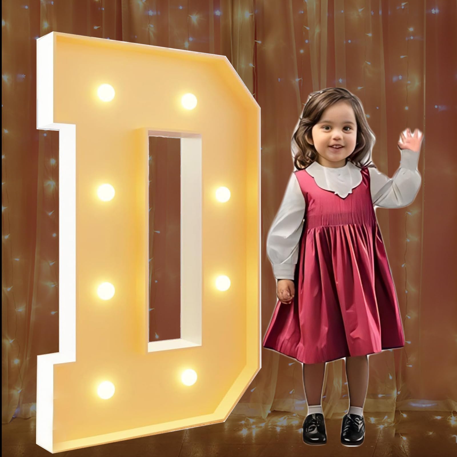2.3Ft Marquee Light Up Letters D Large Marquee Letters for Birthday Party Decoration Giant Mosaic Letters for Balloons Wedding Decor Light Up Big Block Letters Pre-cut Frame — image 1