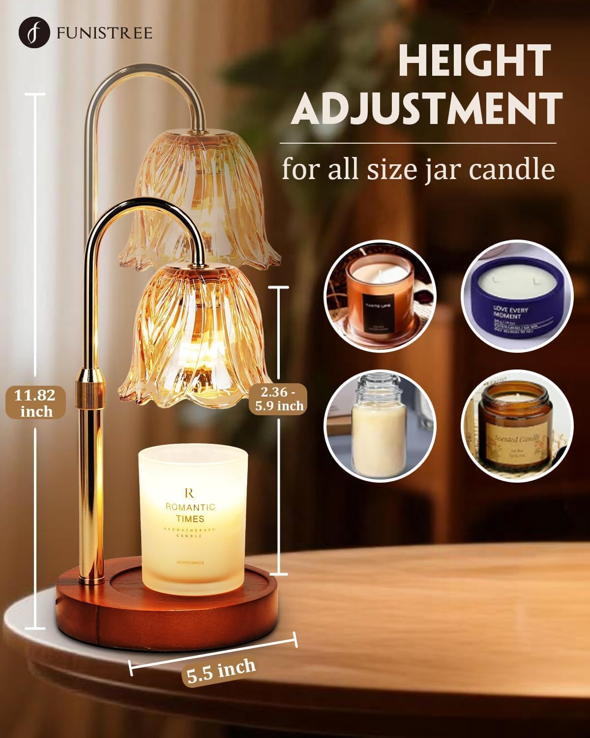 Candle Warmer Lp, Gold Candle Lp Warmer with Timer & Dimmer Bulbs,