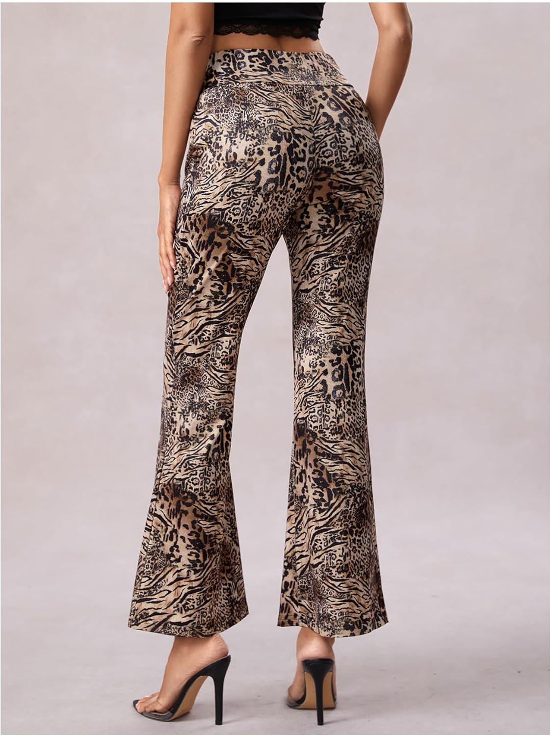 SOLY HUX Women's Striped Elastic High Waist Flare Leg Long Pants Casual Trousers - Image 2