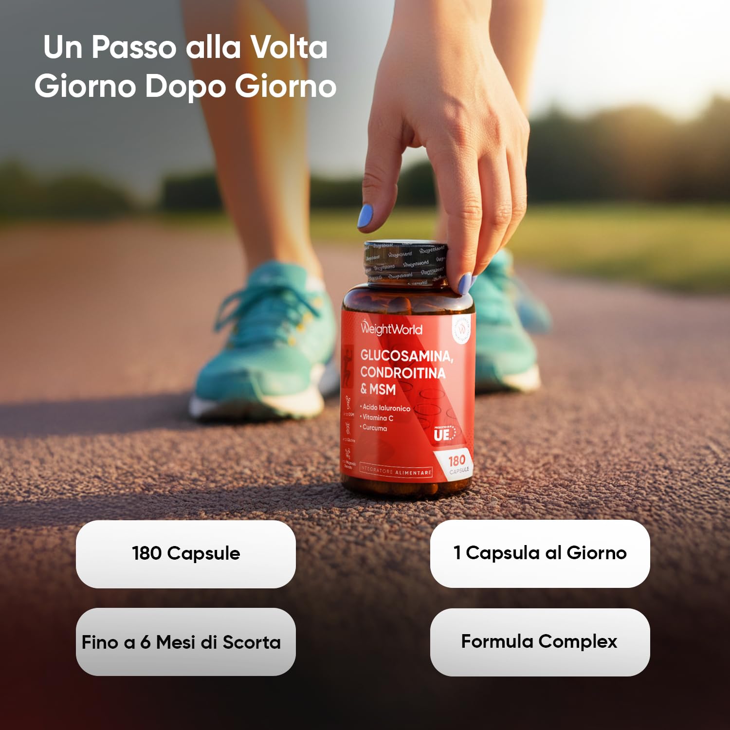 Glucosamina Condroitina MSM, Acido Ialuronico, Vit C e Curcuma, 6 Mesi, Glucosamina Complex, La Vitamina C Contribuisce alla Normale Formazione del Collagene per la Normale Funzione delle Ossa (EFSA)