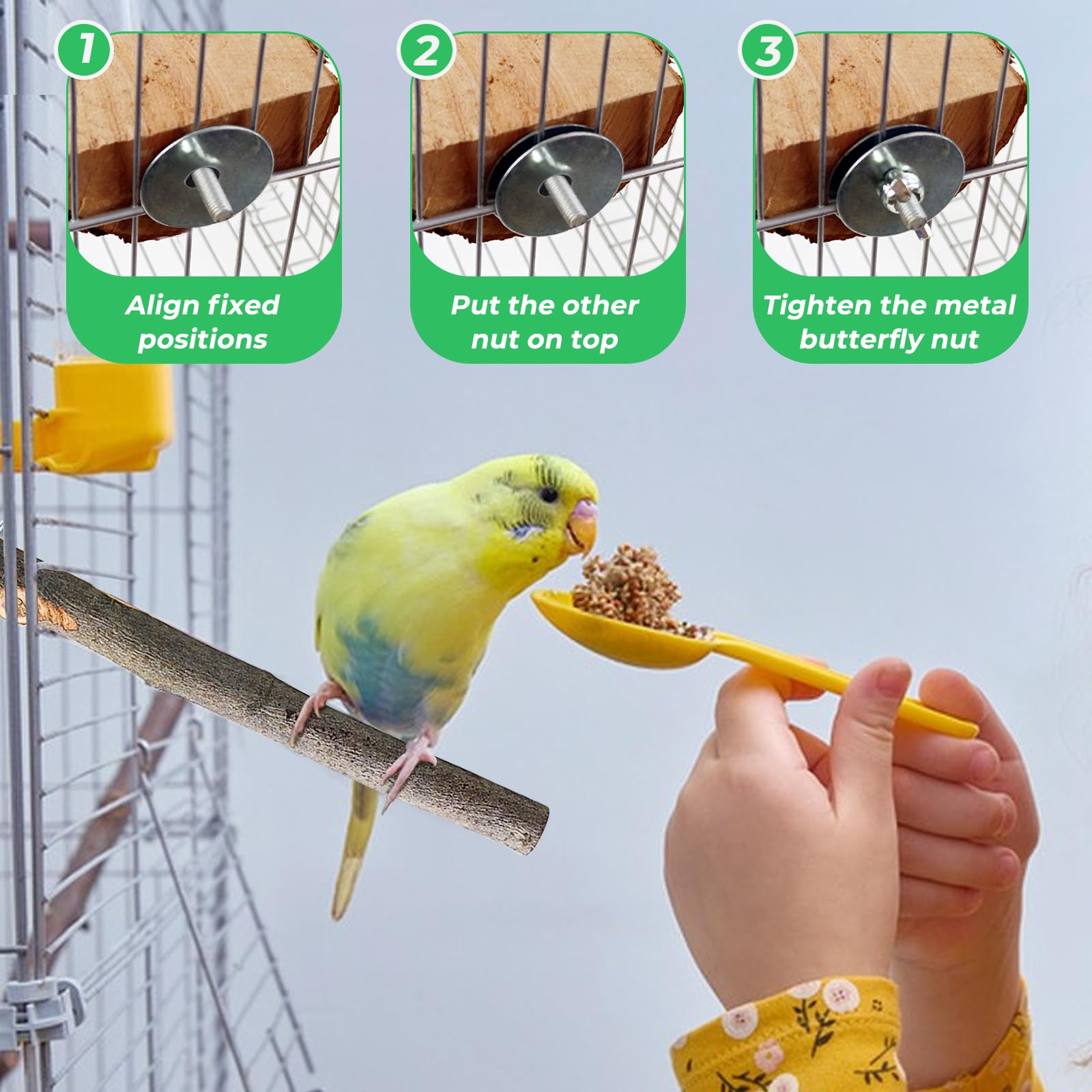 KIPTVO 4PCS Natural Wood Bird Perch, Budgie Perches, Parrot Perch, Wooden Perch Bird Swing, T Stand Parrot Perch Stands - Image 3